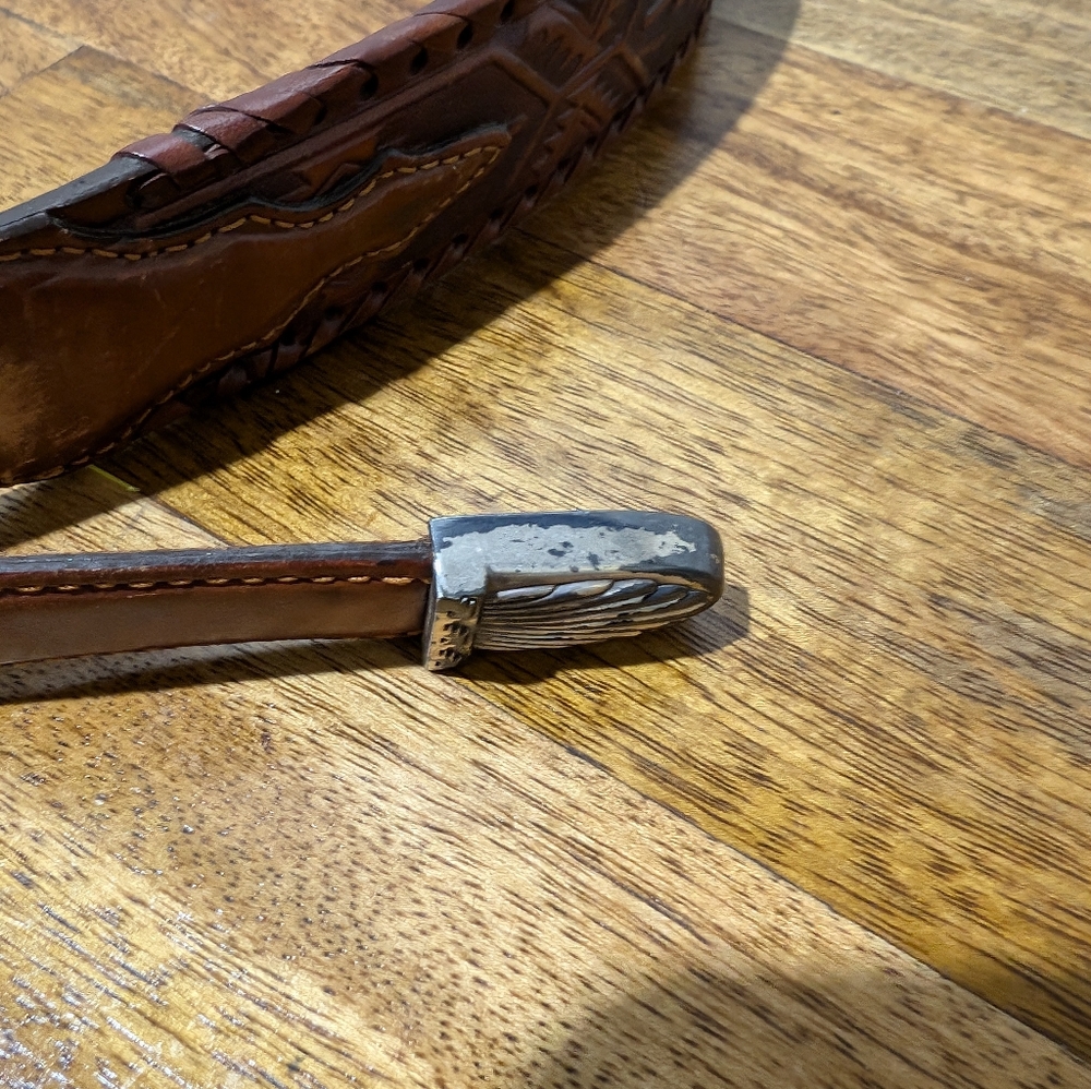 Tony Lama Belt Tooled Brown Leather 76706 women size 36 - Picture 3 of 8